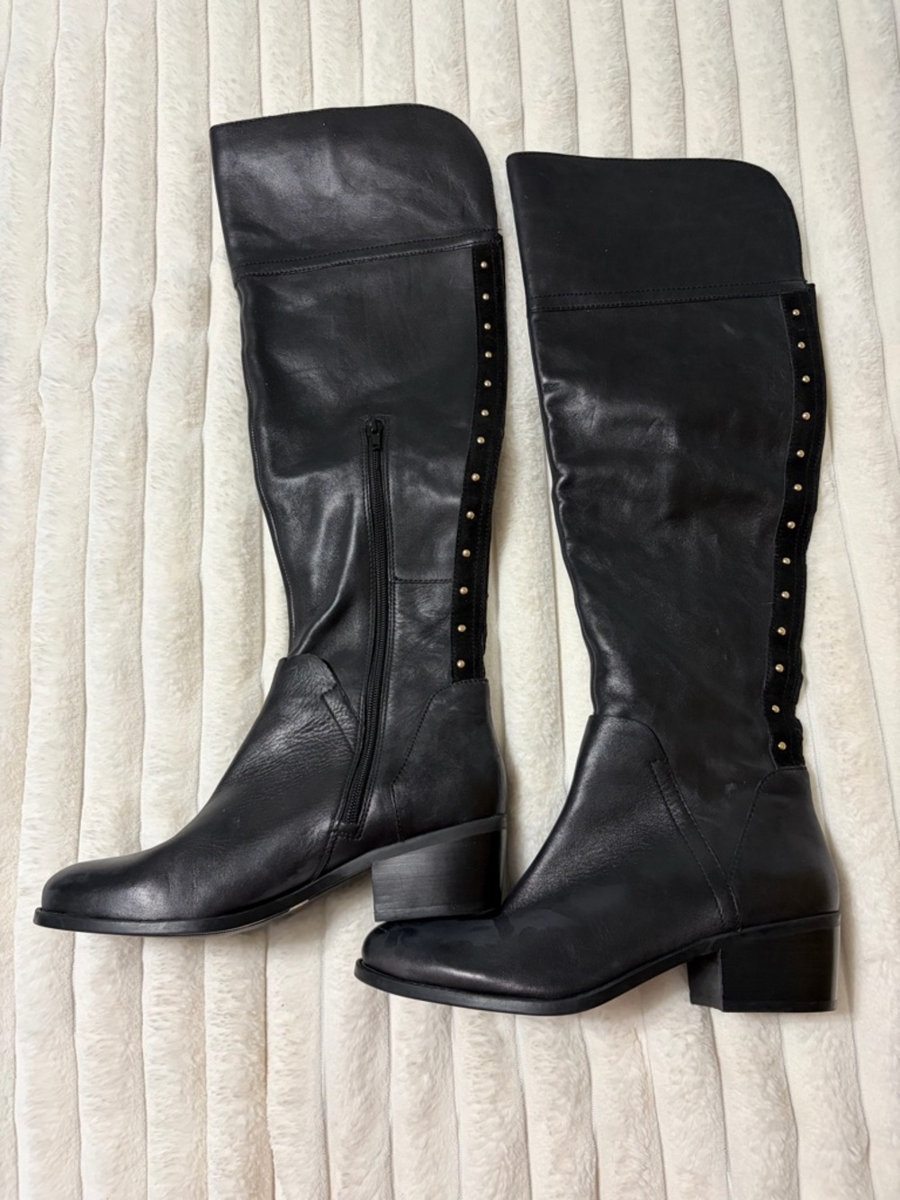 Vince Camuto Black Over-the-Knee Stud-Trim Riding Boots